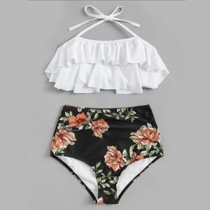 Ruffle Halter Top w/ Floral Bikini